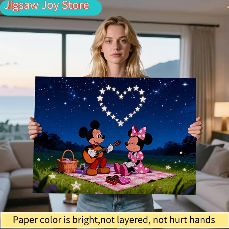 

2D Flat, 1000pcs DISNEY Mickey & Couple Jigsaw Puzzle - Valentine's Gift with Mickey's Iconic Ears & Minnie's, Piece Suitable