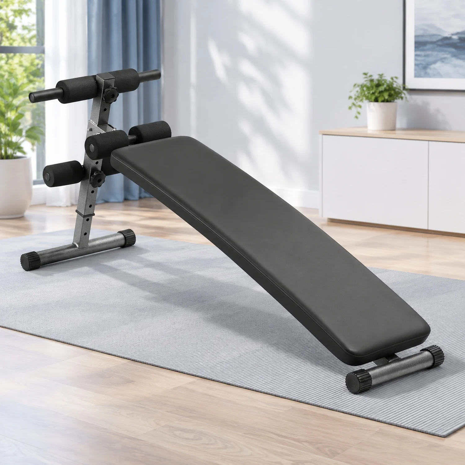 Sit Up Bench, Folding Curved Decline Ab, with 5 Adjustable Height Settings, Heavy-Duty Steel, Non-Slip Design, 500 Lbs Capacity