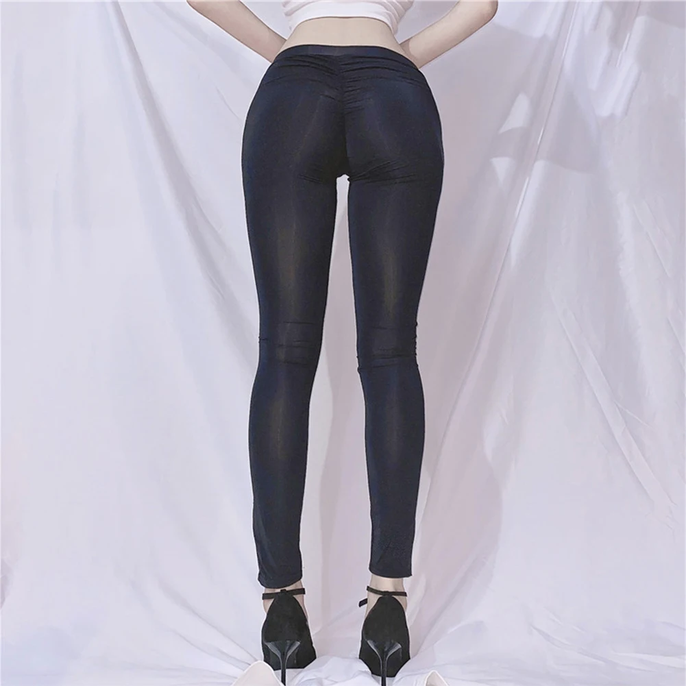 Damen Eis Seide sexy plissiert durchsichtig Leggings hoch elastisch schiere dünne dünne Yoga hosen Hose weibliche Yoga hosen Leggings