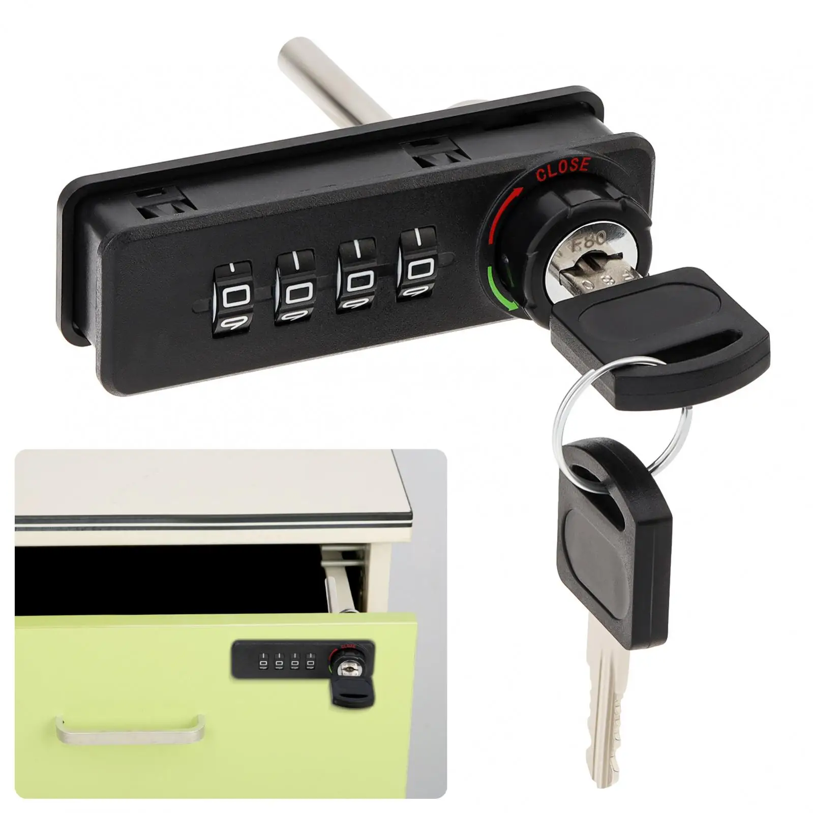 Black Triple Cabinet Password Lock for Front Drawer / Iron Cabinet / Bank Office Desk Locks with Keys