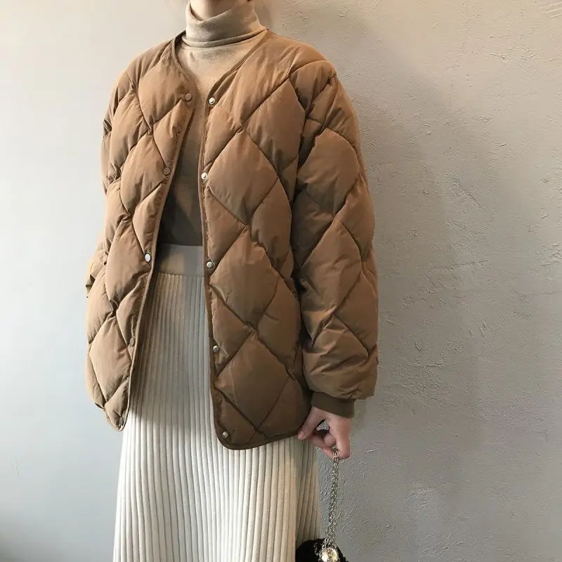 DressWomen'S Lightweight , Small White Duck Down Jacket, Diamond Pattern, Short Women'S Clothing, New, Winter