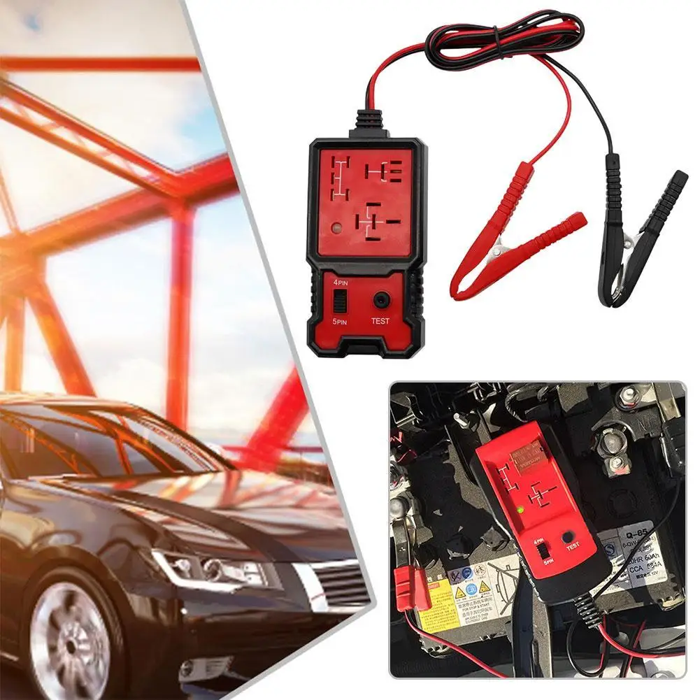 Tester relè per auto Analizzatore di rilevamento relè 4pin 5pin con clip a coccodrillo per diagnostiche di sistemi elettrici automobilistici Auto R U2d9