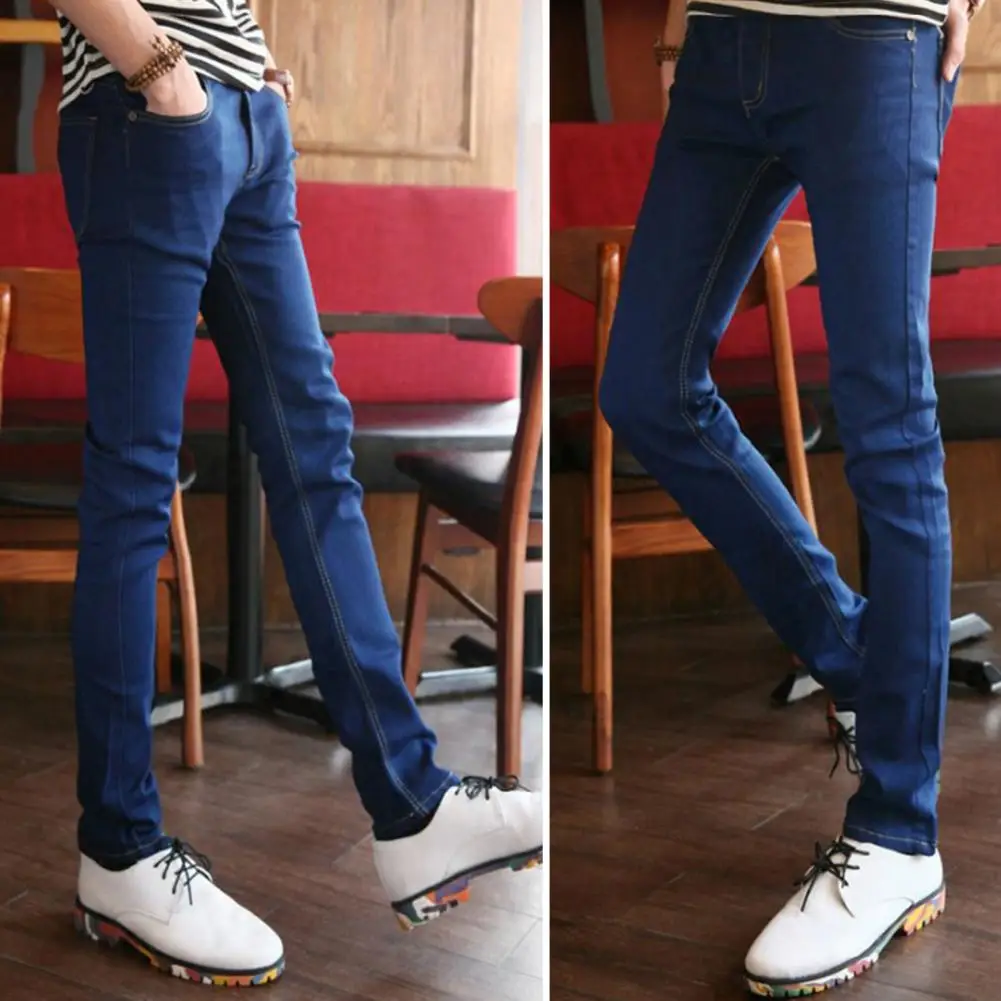 Mężczyźni Slim-cut Jeansy Męskie Slim Fit Zipper Jeans Summer Casual Denim Pencil Pants for Office School Travel High for Men for Men