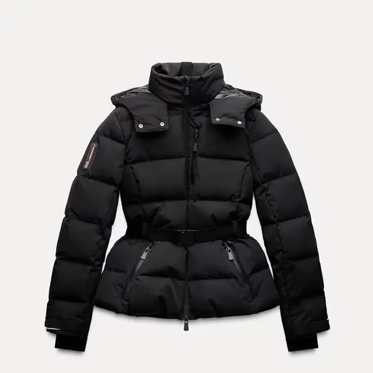 Warm Cotton Ski Jaet with Belt Collar Youth Faion Thiened Long Sve Zipper Closure  Color Men's Winter Coat