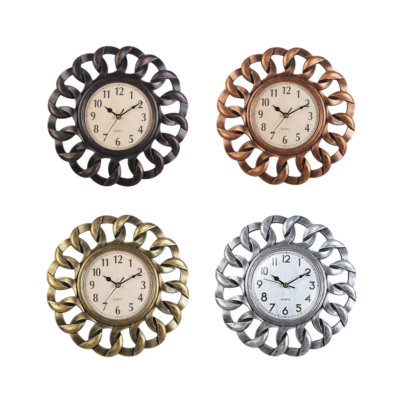 Retro Clock, Non Ticking Decorative Stylish Rustic Round Easy Read Hanging Clocks for Art Room Home Cafe Restaurant