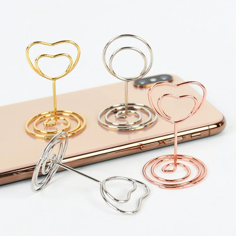 10pcs Heart Shape Metal Card Holders Stand Photo Number Name Clip Wedding Decoration Table Holder Place Card Memo Message Clips