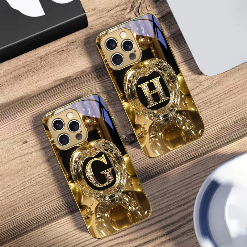 เคสโทรศัพท์มือถือกระจกสีทองลายตัวอักษร 'F' รุ่นหรูหรา สำหรับ iPhone 16 17Pro Max 15 Pro 14 13 Plus 12 Mini 11Pro Max XR 16E 17 Air