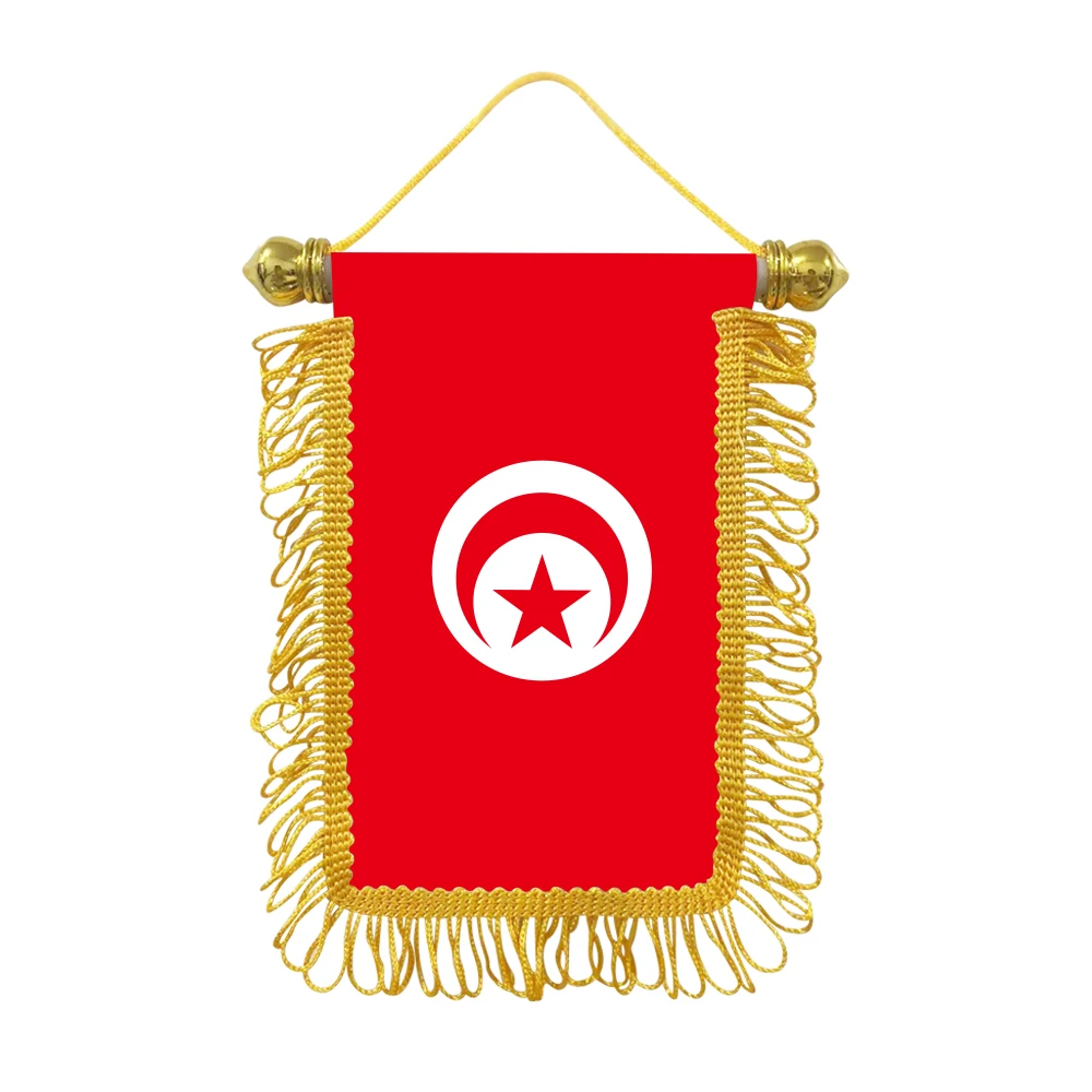 Tunisia small hangicng flag 10x15cm triangular flag car decoration hanging flag double-sided pattern with suction cup