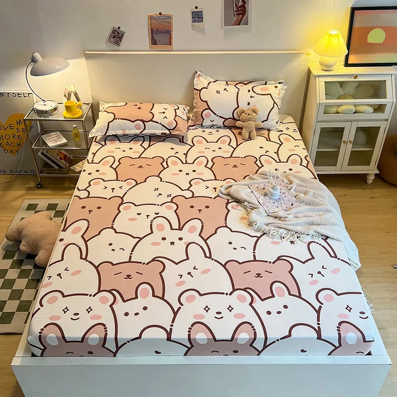 Yaapeet Bedding Cartoon Duck Print Children Fitted Bed Sheet With Elastic Bands Bedspreads Adjustable Mattress Covers Bed Sheet