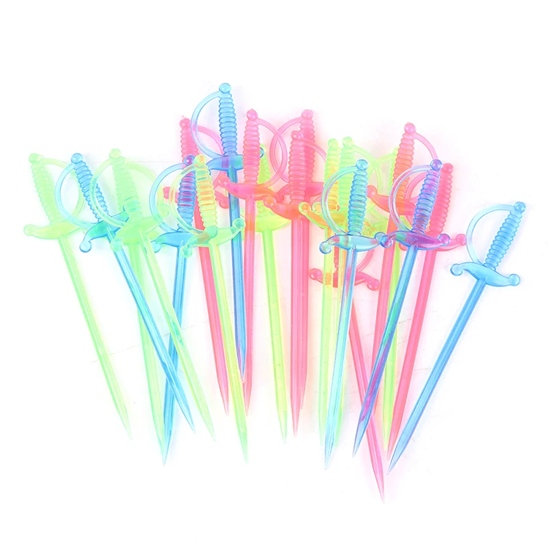 Bastões plásticos descartáveis da forquilha do fruto, placa da barra, espada, cor misturada, cocktail, petisco, alimento, bufete, 40pcs