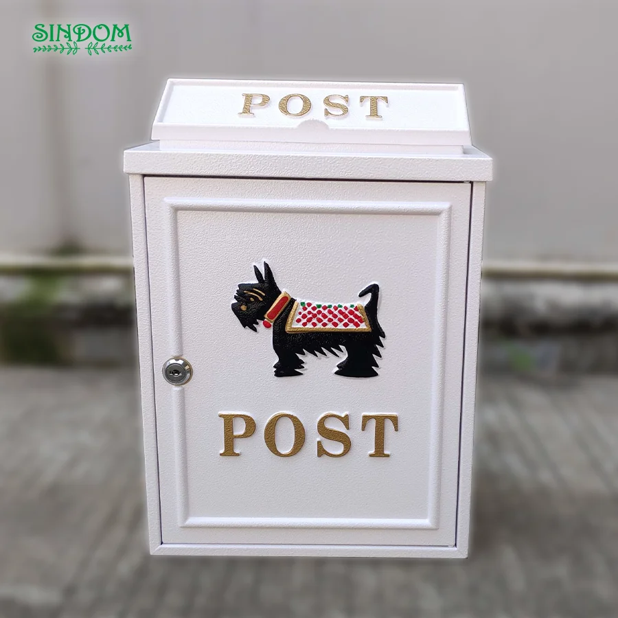 Vintage Secure White Outer Post Metal Box, Outdoor Garden Wall Mailbox