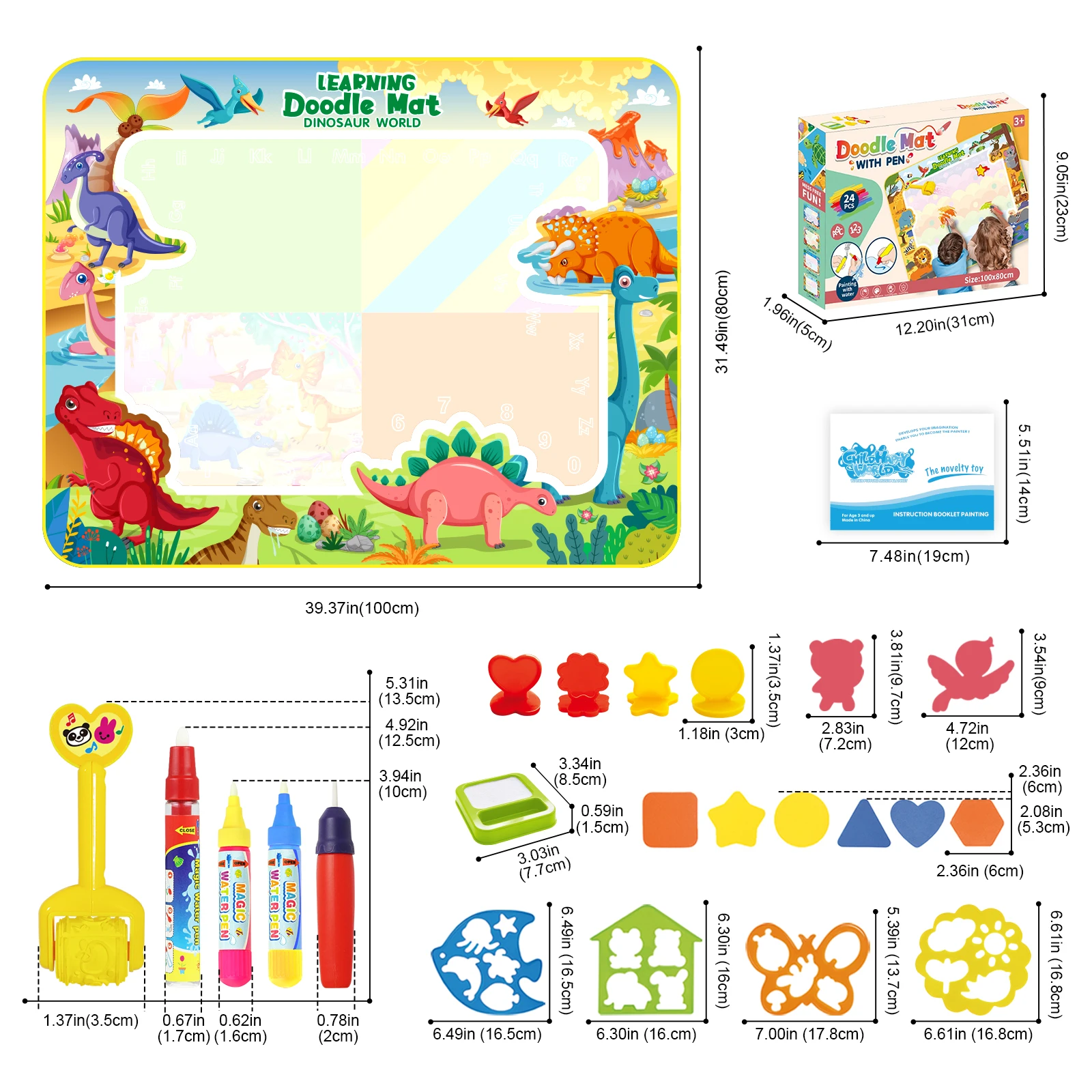 100x80CM Coloring Doodle Magic Water Drawing Mat with Reusable Magic Pens Educational Painting Board Montessori Toys for Kids