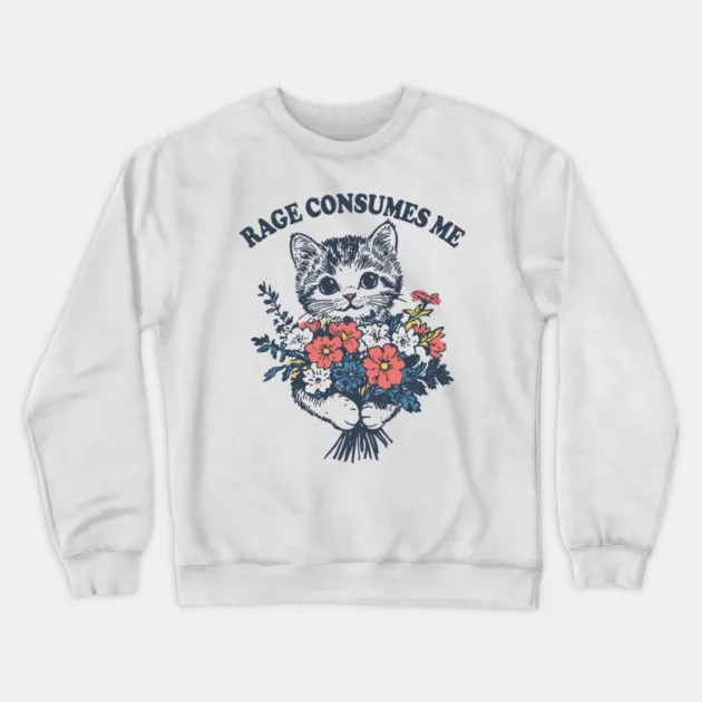 

Autumn and Winter Style Cute Cat & Contrast Sweatshirt, "Rage Consumes Me Cat" Graphic for A Trendy Look