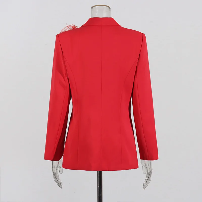 Female Elegant 2024 Winter New Fashion High-end Diamond Splicing Feathers Tailored Coat Women's Commuter Fashion Suit Jackets