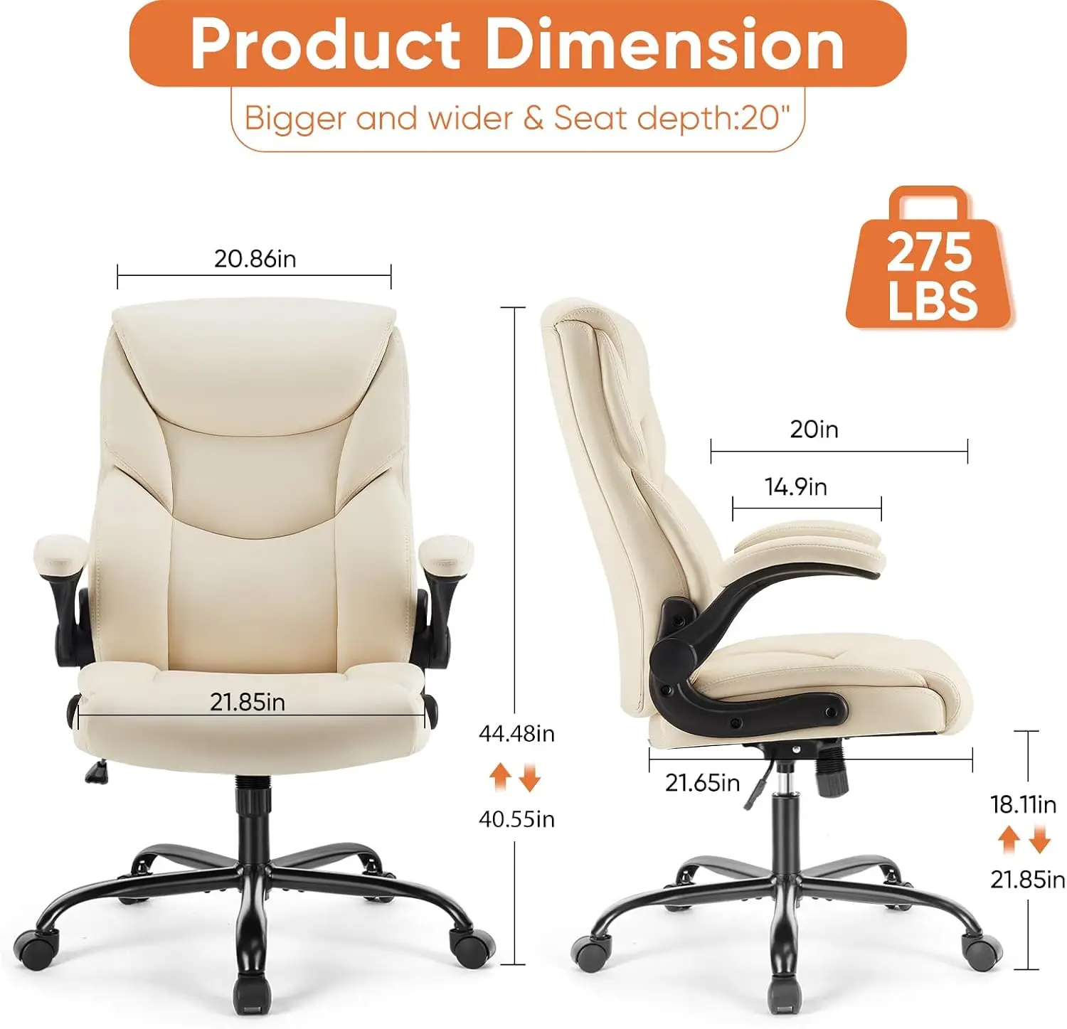 

Computer Gaming Chair, Ergonomic High Back Heavy Duty Task Desk Office Chairs with Wheels, Flip-up Arms, Adjustable Height,Cream