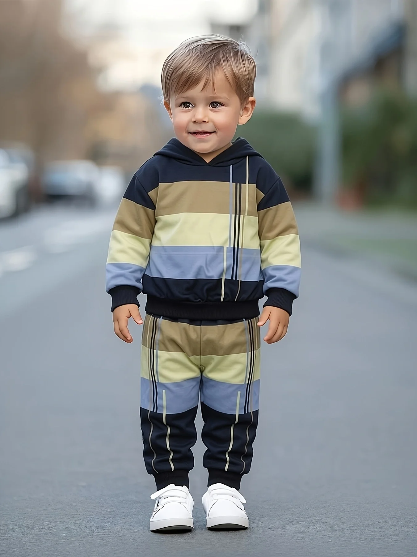 Kids Toddler Boys Color Block Striped Hoodie 2Pcs Set Long Sleeve Jogger Pants Autumn Tracksuit Outfit