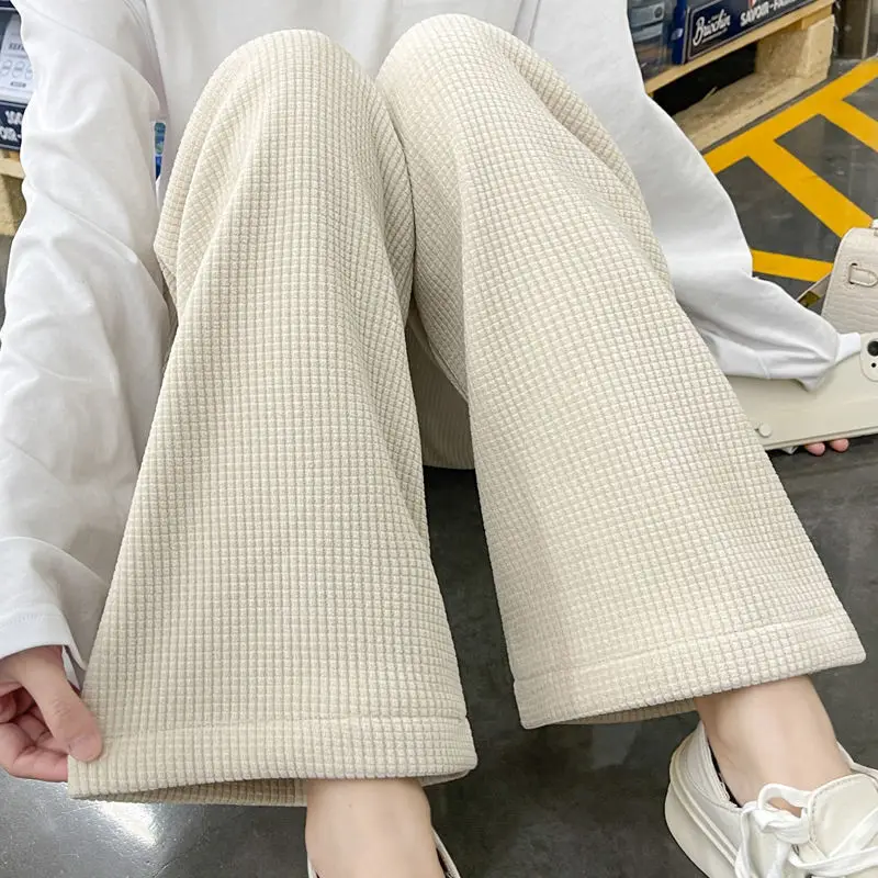 Khaki Wide Leg Pants Women's Spring Autumn High Waist Loose Thick Corduroy Corn Grain Straight Cut Trousers Commute Style