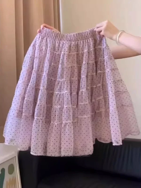 

Новая весенняя женская модная юбка больших размеров в корейском стиле, приталенная, в горошек, фиолетово-розовая, А-силуэт, в стиле «Нежный ветер»