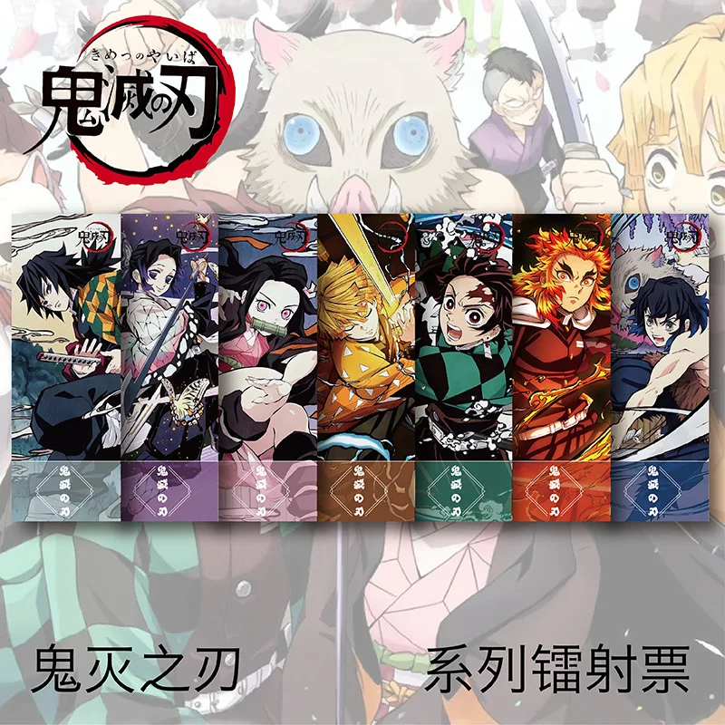 Anime Demon Slayer Nezuko Tanjirou Inosuke Zenitsu kawaii Laser ticket Bookmark Card Postcard Comic Exhibition Collection Gift