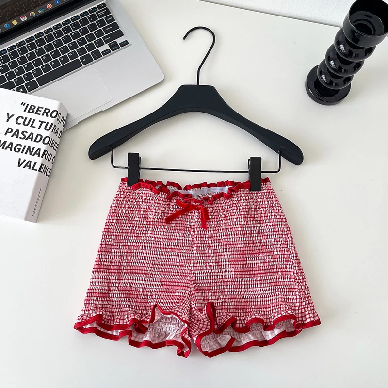 Korean version high waisted casual wide legs shorts women's summer new elastic commuting lace drawstring elasticity shorts