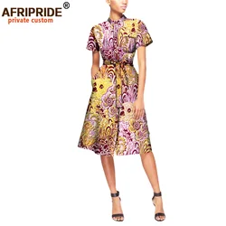 African Dresses for Women Casual Wear Plus Size Private Custom Short Sleeve Knee-length Button Dress with Sashes A7225109