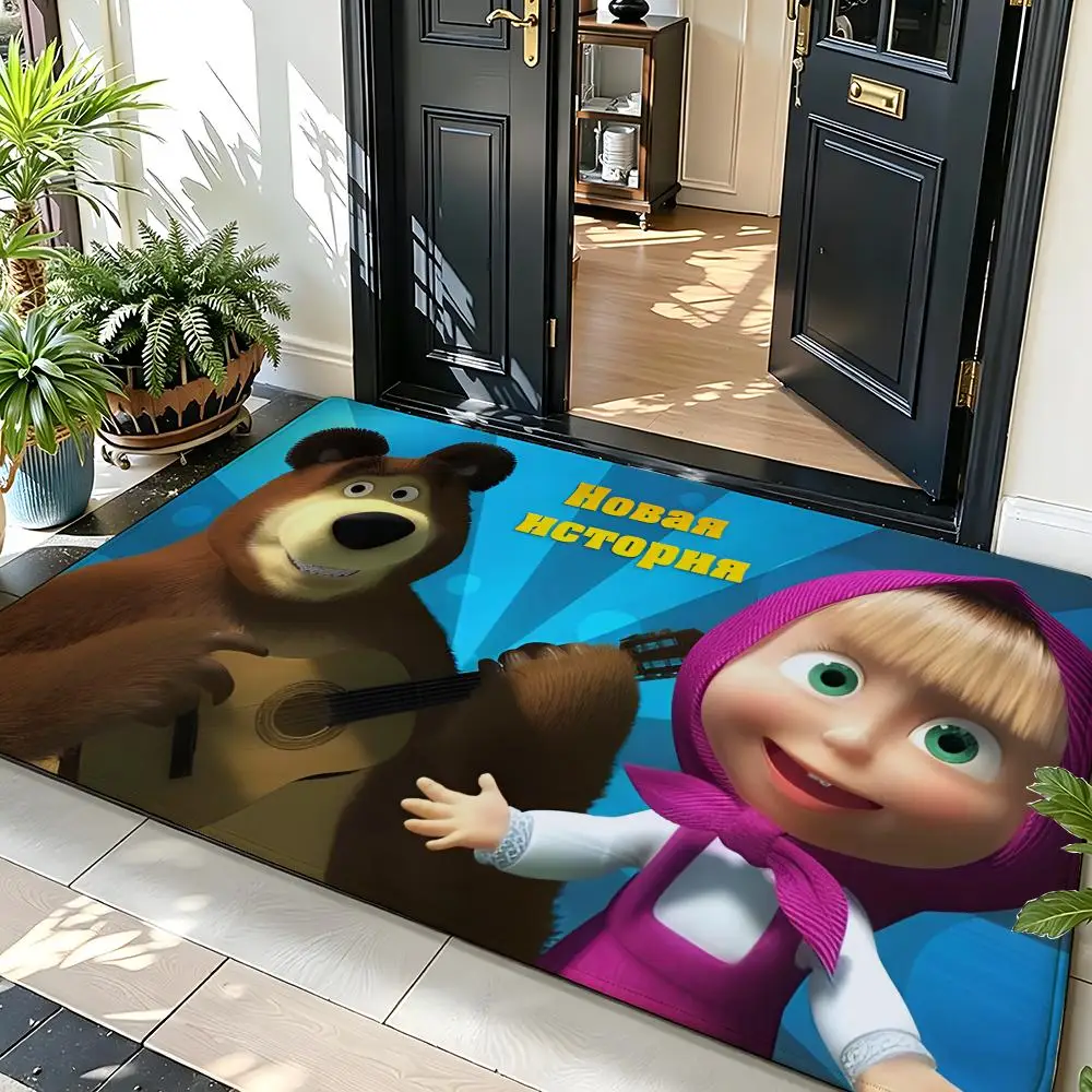 Cartoon M-Masha and the B-Bear Floor Mat Soft Flannel Floor Mat  Suitable for Entryways, Living Rooms, Bedrooms, and Bathrooms