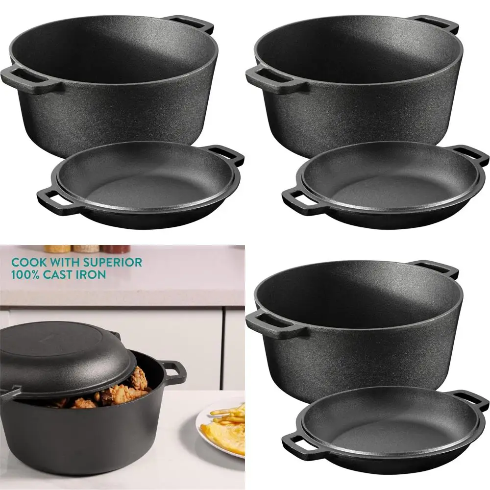 

Чугунная сковорода-казан объемом 5 кварт (10,2 дюйма в диаметре), предварительно обработанная, идеально подходит для выпечки хлеба и жарки