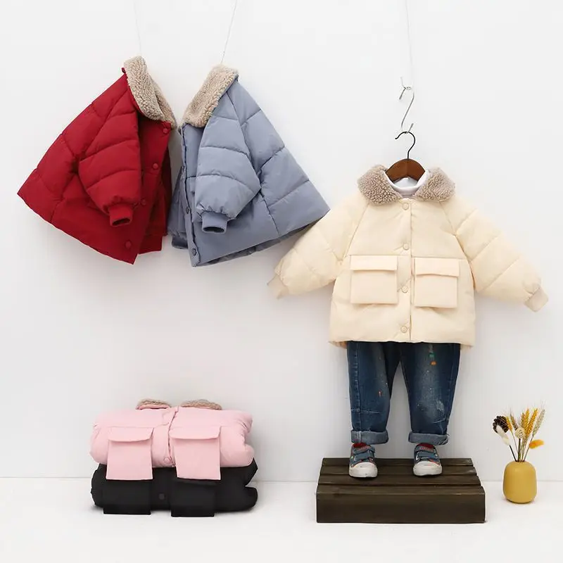 2023 New Winter Children\'s Warm Cotton Jackets Rabbit Fur Collar Coats Baby Short Quilted Jacket Kids Clothes Girl Boy Outerwear