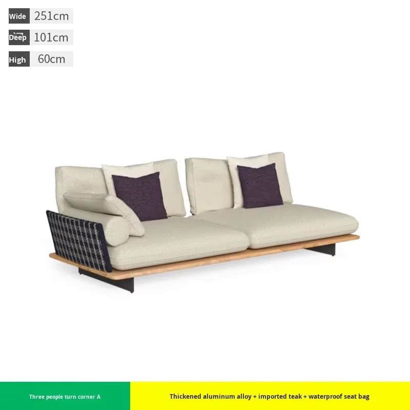 

！@Luxury Modern and Simple Teak Rattan Sofa Set with Braided Rope Waterproof for Garden Balcony Patio Pool Outdoor Furniture