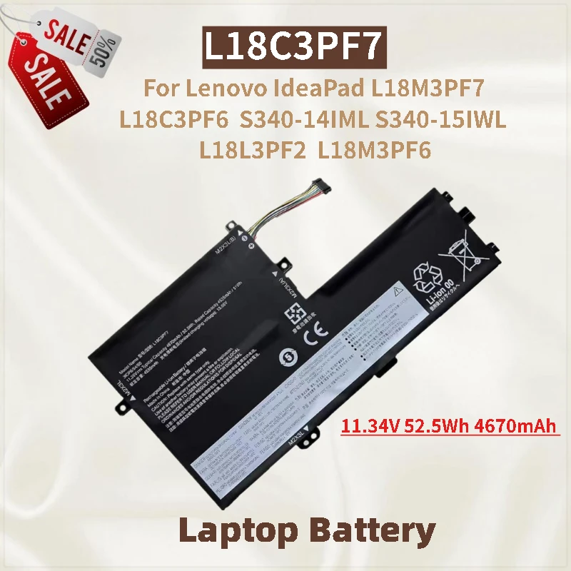 

Высокое качество L18C3PF7 аккумулятор для ноутбука 11,34 В 52,5 Втч 4670 мАч для Lenovo IdeaPad S340-14IML S340-15IWL L18L3PF2 L18M3PF6 L18M3PF7