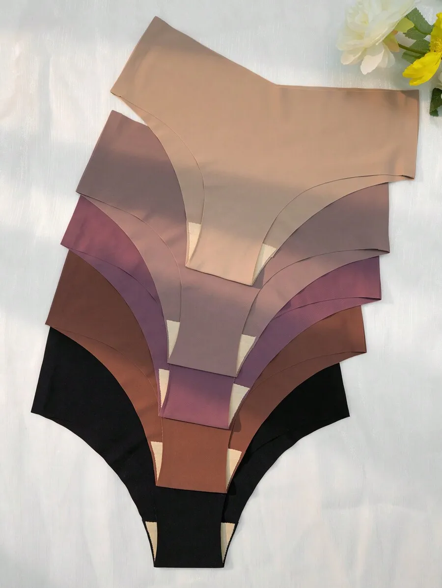 

5 Pcs Women Solid Color Everyday Panties Simple Briefs Comfortable Underwear