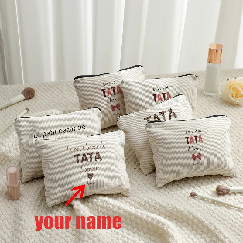 

Personalized Name Flowery Taty with Heart Bow Le Petit Bazar Patterns Makeup Bag Travel Toiletry Pouches for Family Women Gifts