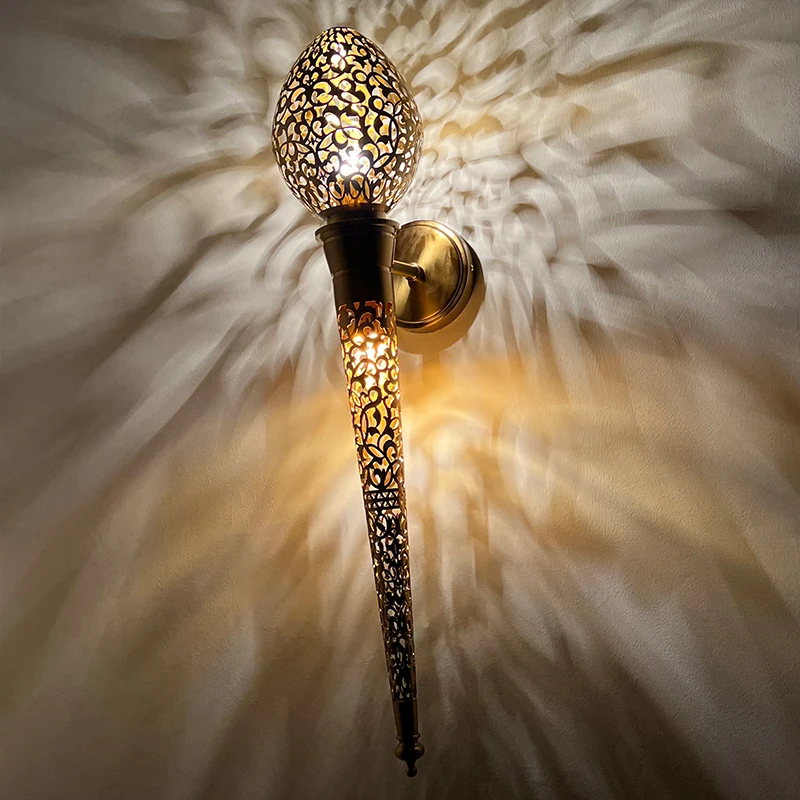 

Moroccan Hollowed Out Carved Exotic Torch Wall Lamps LED Gold Lustre Restaurant Hotel Homestay Villa Entrance Corridor Hallway