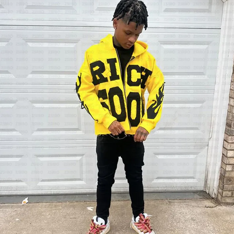 

90s Retro Casual Jacket Unisex top Y2k Colorful Letter Embroidered Zipper Hoodie Men Fashion High Street Oversized Sweatshirt