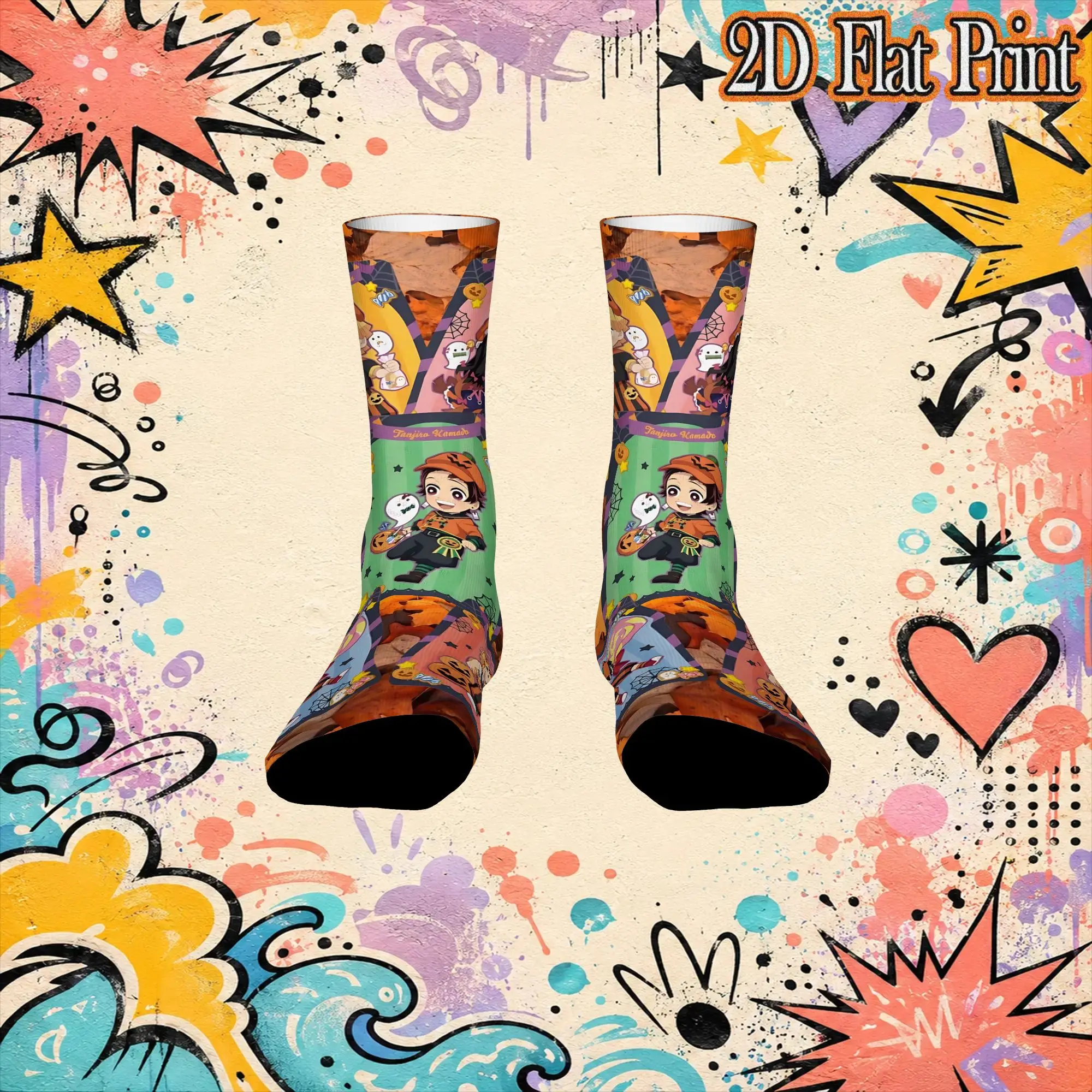 Autumn Winter Retro Christmas Demon Slayer Crazy Men's compression Socks Unisex  Funny Crew Sock