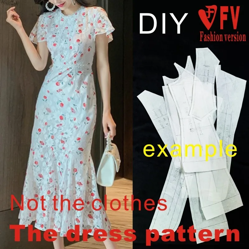 Cutting pattern women\'s temperament lace mid-length dress clothing effect drawing 1:1 physical pattern BLQ-683