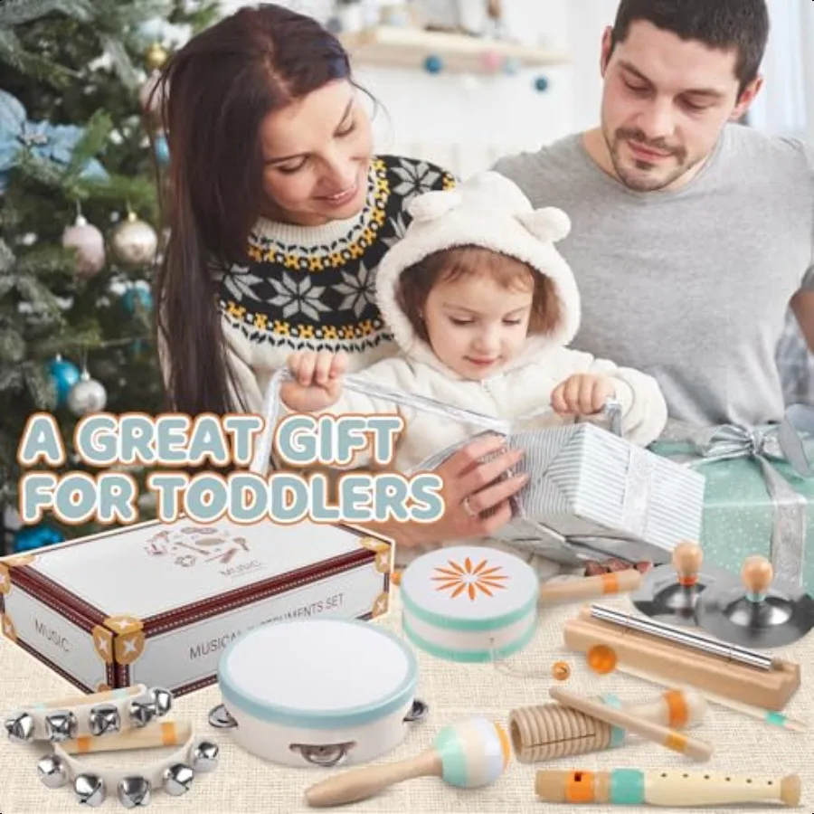 Baby Musical Instruments Montori Musical Toys for Toddlers 13 Wooden Percussion Instruments Set Neutral Colors Modern Boho Musi