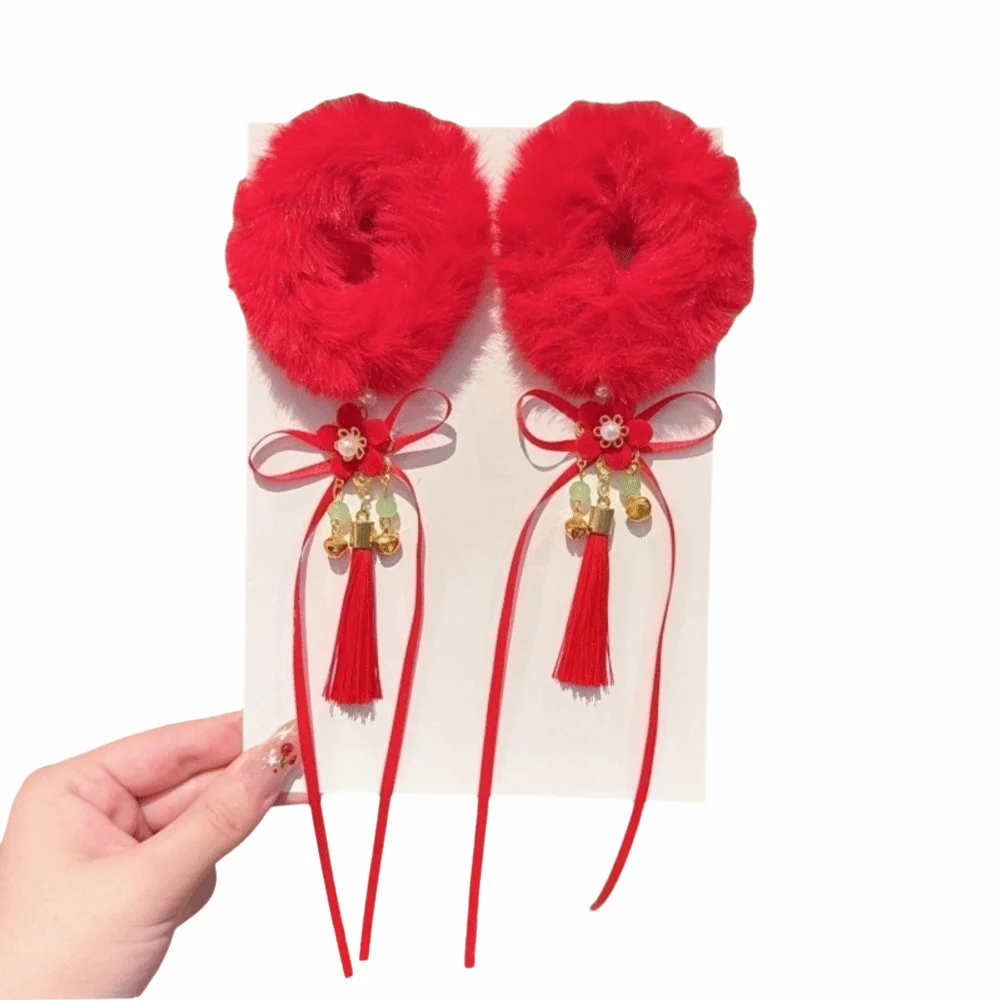

Аксессуары для волос в традиционном китайском стиле, плюшевые новогодние резинки для волос с бантом, детские веревки для волос с рыбой и бабочкой, аксессуар Hanfu