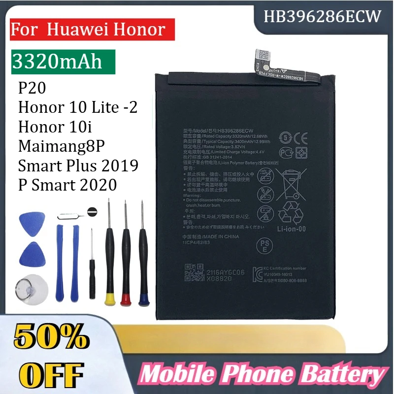 

New 3320mAh HB396286ECW Battery For Huawei Honor P20 Honor 10 Lite -2 Honor 10i Maimang 8P Smart Plus 2019 P Smart 2020