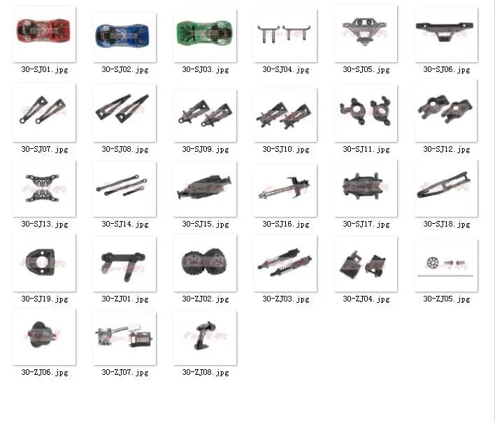 JYRC 9130 9136 9137 1/16 RC Car Spare Parts 30-SJ01~30-ZJ08 Car Shell Arm Tire Bumper Steering Cup Servo Differential Etc. Set1