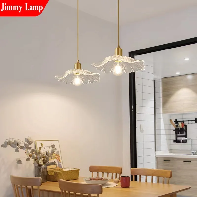 French Petal Ceiling Light Dressing Room Copper LED For Bedroom Bedside Living room Headboard Decoration Pendant Light