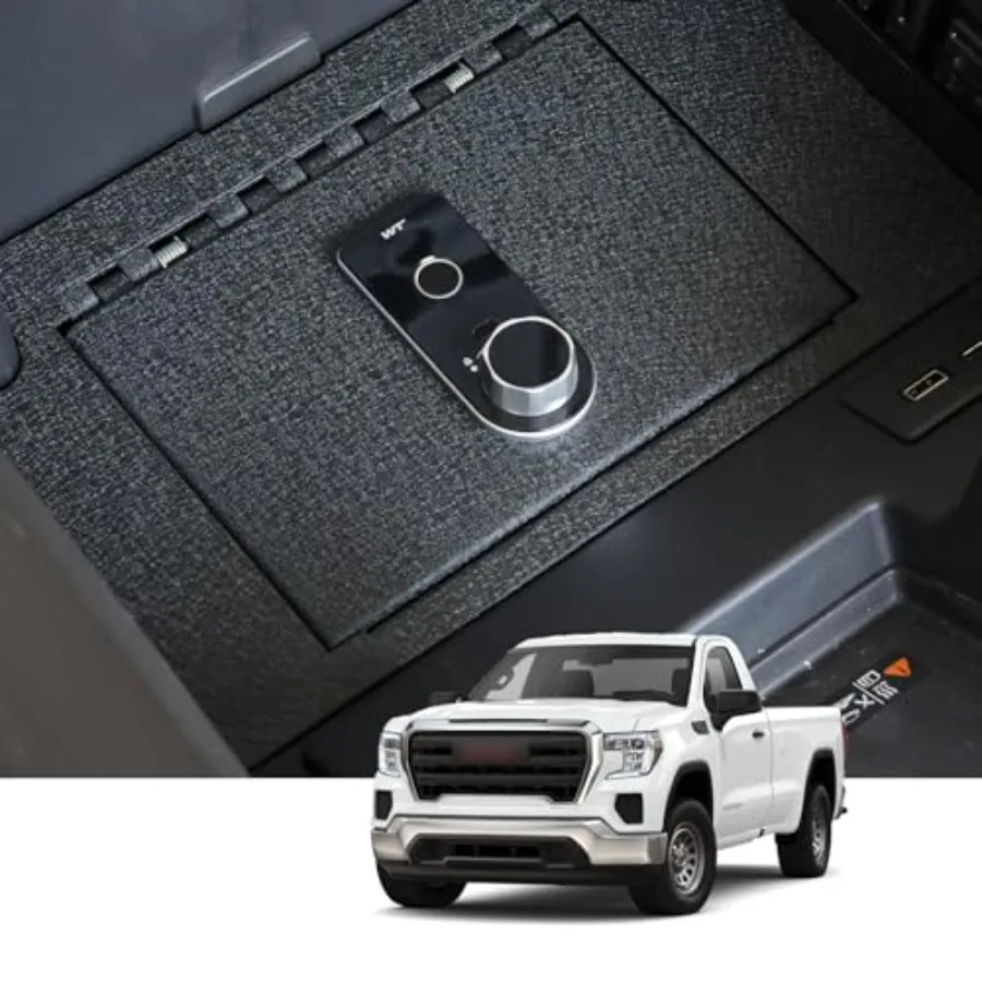 

In-vehicle Center Console Gun Safe with Fingerprint Lock and Backup Key Premium Black Vault for 2023-2025 Chevy Silverado 1500/
