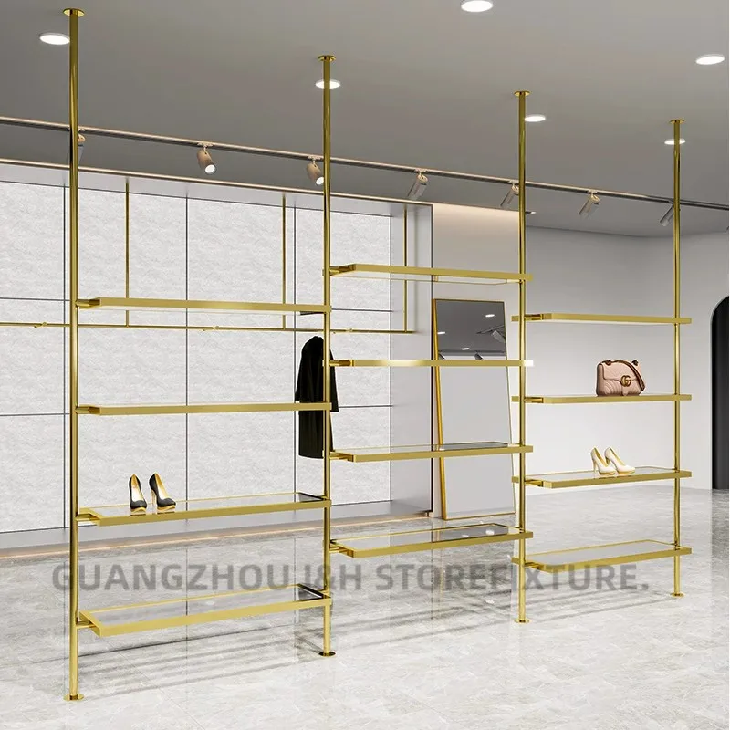 Customized. shoe store shoe racks display quality stainless steel bag display stand high fashion acrylic shiny retail s