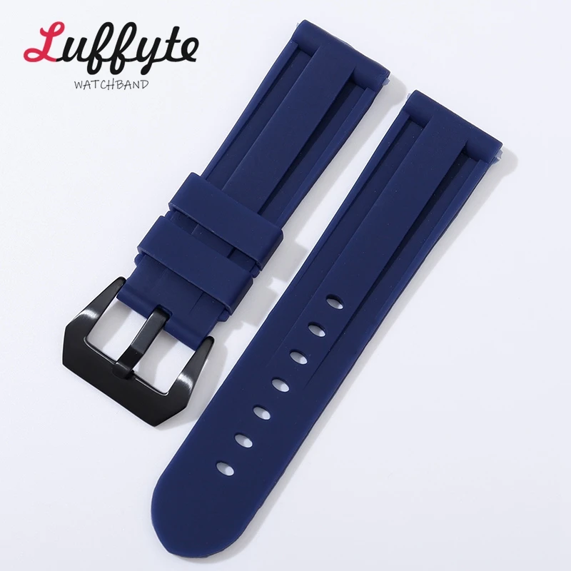 Silicone Rubber Watchband 22mm 24mm 26mm Black Blue Red Orange Army Green Watch Band Strap Waterproof Stainless Steel Buckle