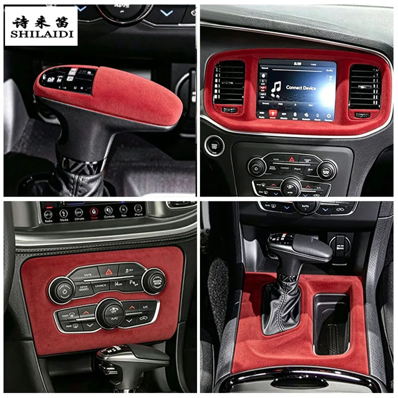 

Suede leather For Dodge Charger 2016-2021 Car Styling Navigation Center Console CD AC Button Panel Gear Shift Cover Sticker Trim