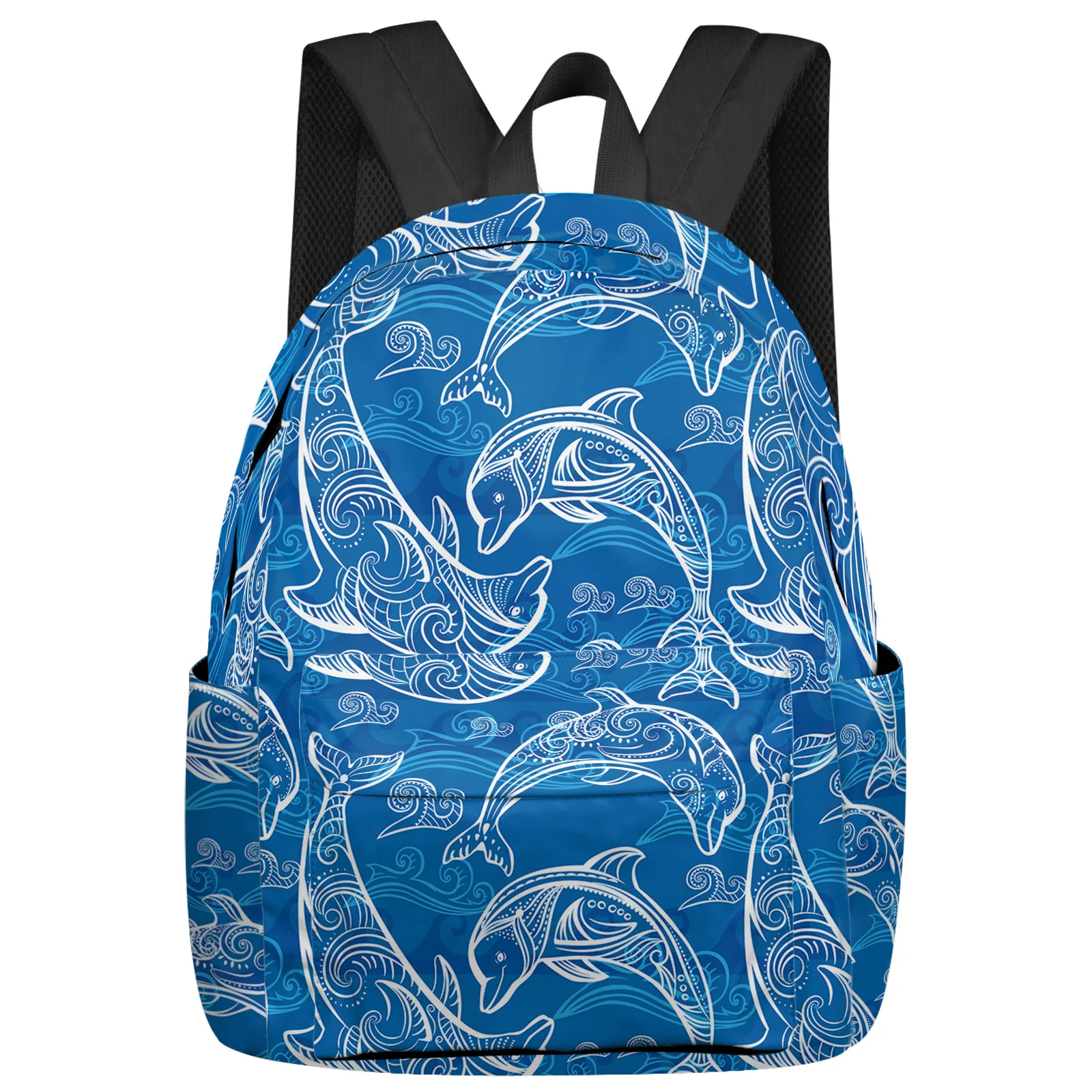 

Summer Dolphin Waves Blue Backpack Teenagers Student School Bags Laptop Custom Backpack for Men Women Travel Bag