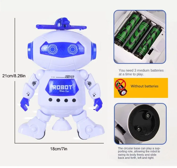 ของเล่นหุ่นยนต์ดนตรีสำหรับเด็ก หมุนเต้นได้ พร้อมไฟ LED ของเล่นอิเล็กทรอนิกส์เดินได้แบบอินเทอร์แอคทีฟ สำหรับเด็กชาย เด็กหญิง ทารก ของขวัญวันเกิด คริสต์มาส