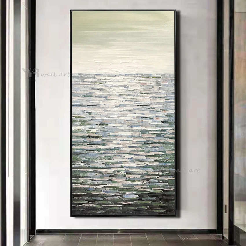 Sea and Sky Landscape Abstract Art Decorative Oil Painting Handmade Canvas Picture Modern Wall Aesthetic Poster For Porch Hotel