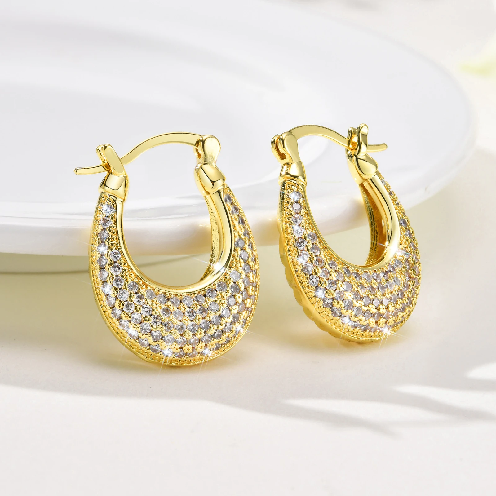 Vnox Sparking Full CZ Stones Hoop Earrings for Women, Luxury Exquisite Ear Jewelry Brincos