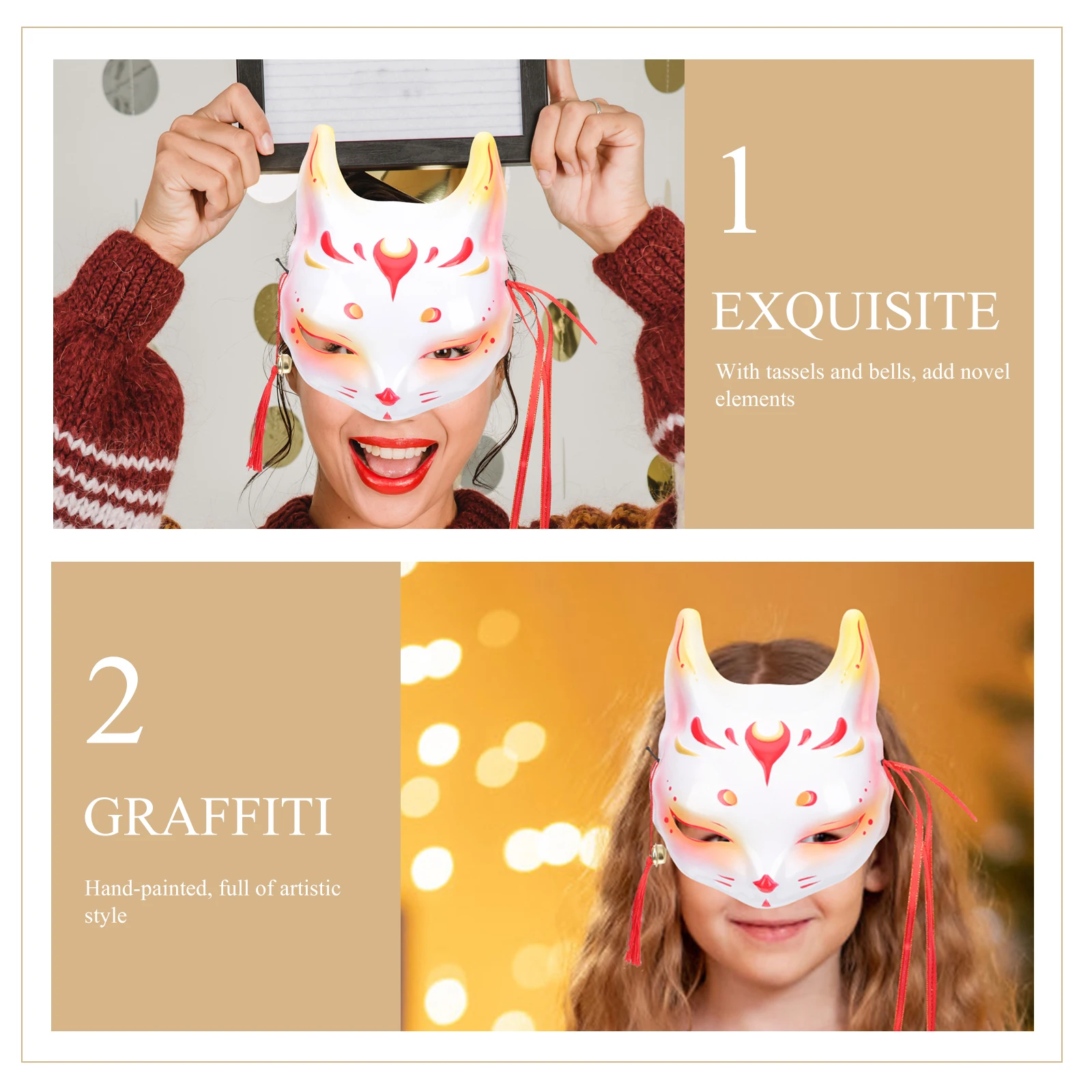 

2 Pcs Little Fox Demon Mask Half Face Masquerade Cosplay Cartoon Facial Masks Party Decorate